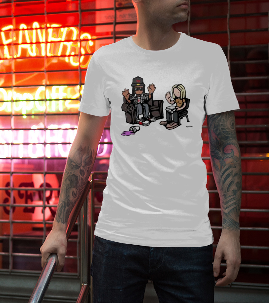Cartoon Lil Wayne Interview Scene With Spilled Cup T-Shirt