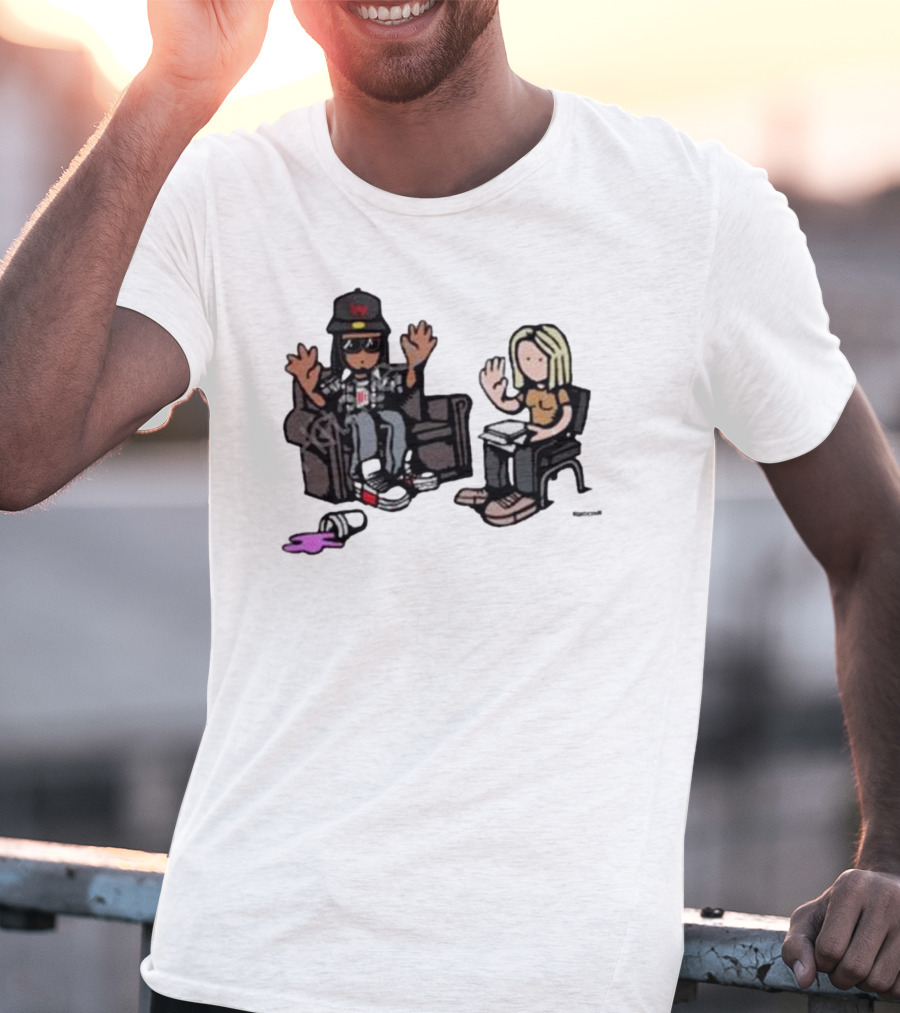 Cartoon Lil Wayne Interview Scene With Spilled Cup T-Shirt