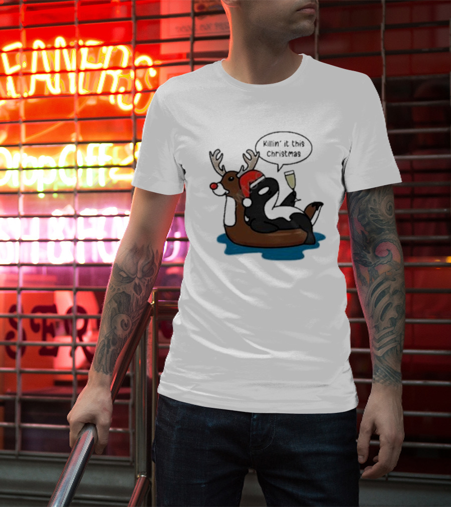 Killin' It This Christmas Dolphin Orca Reindeer T-Shirt