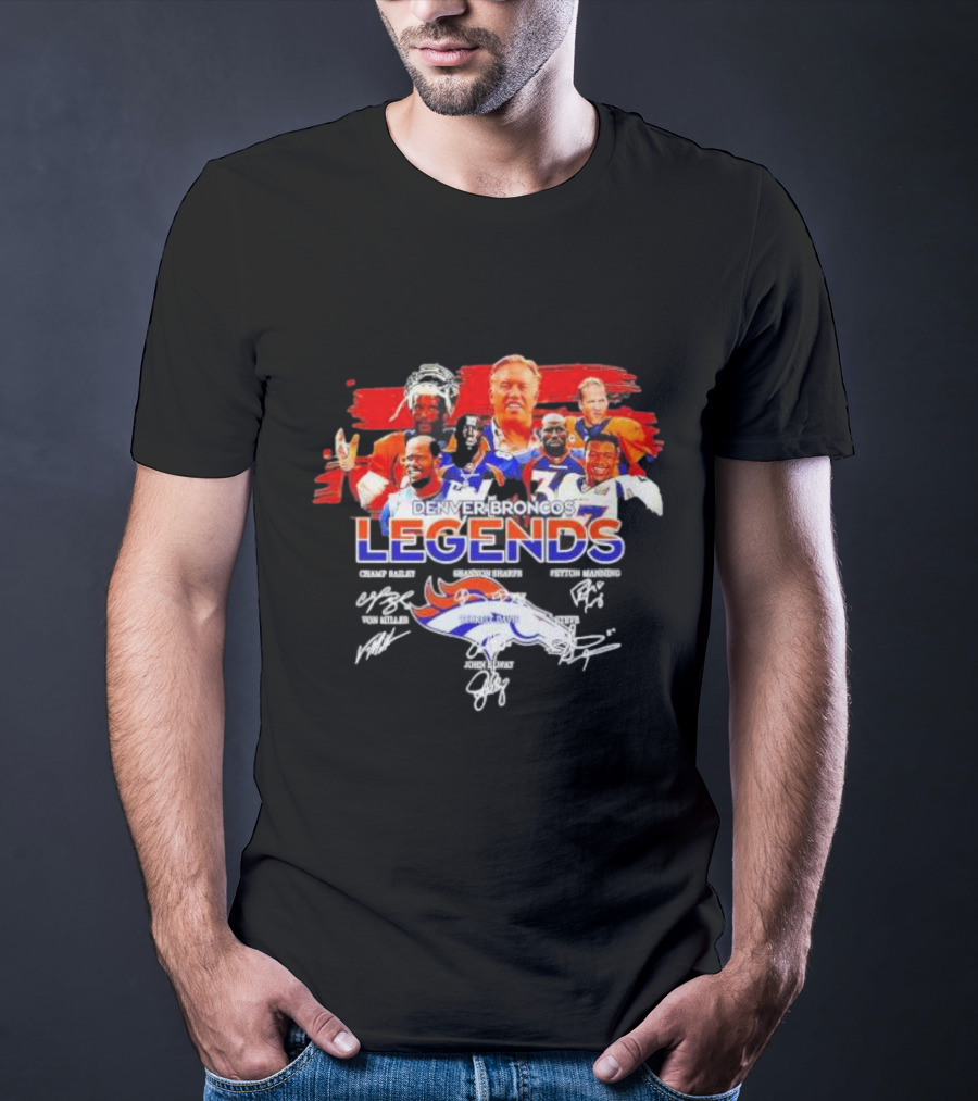 Denver Broncos Legends Champ Bailey Shannon Sharpe Peyton Manning Von Miller John Elway Signatures Vintage T-Shirt