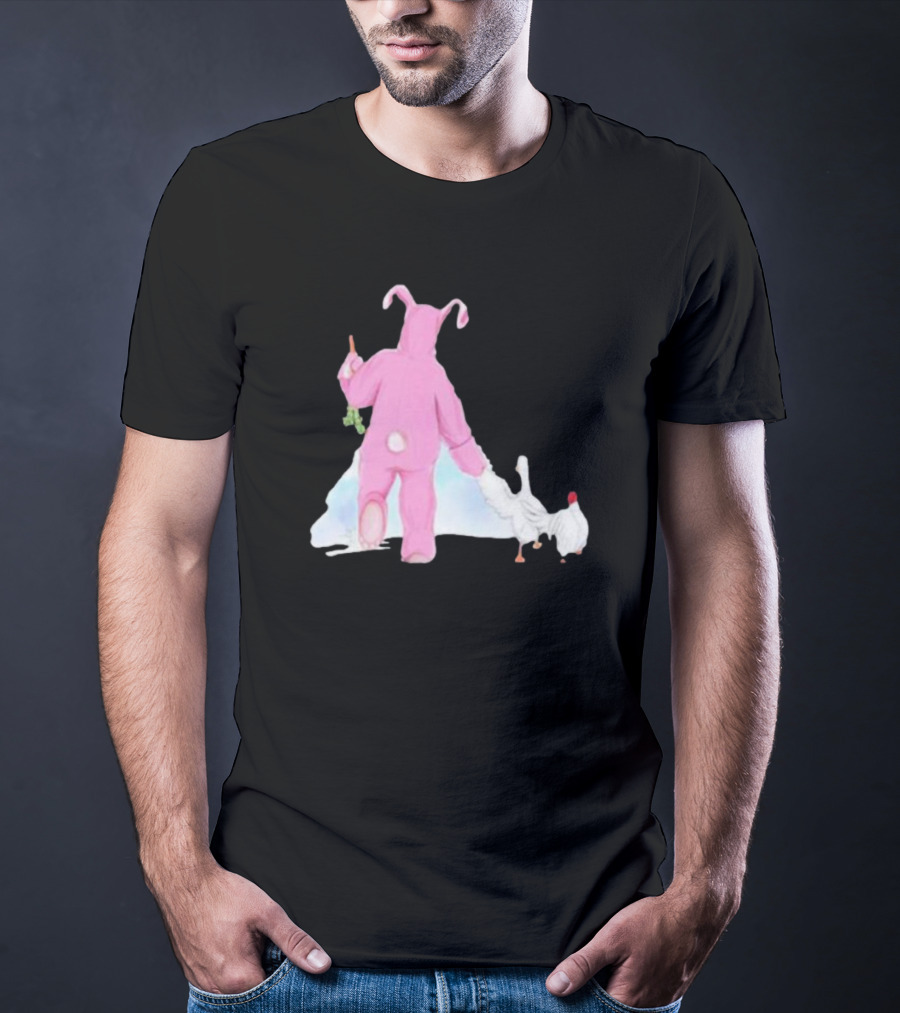 Matthew Perry Pink Bunny Holding Chicken T-Shirt