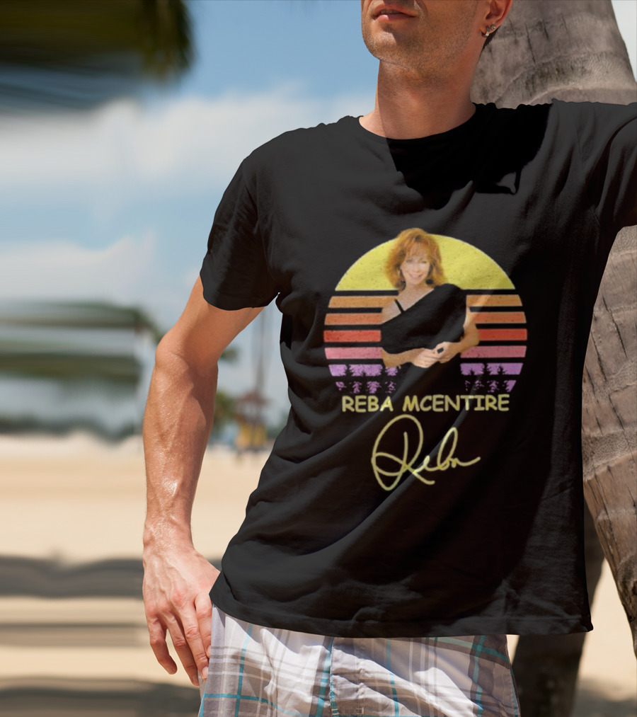 Reba McEntire Vintage Smile Signature Retro Sunset Image T-Shirt
