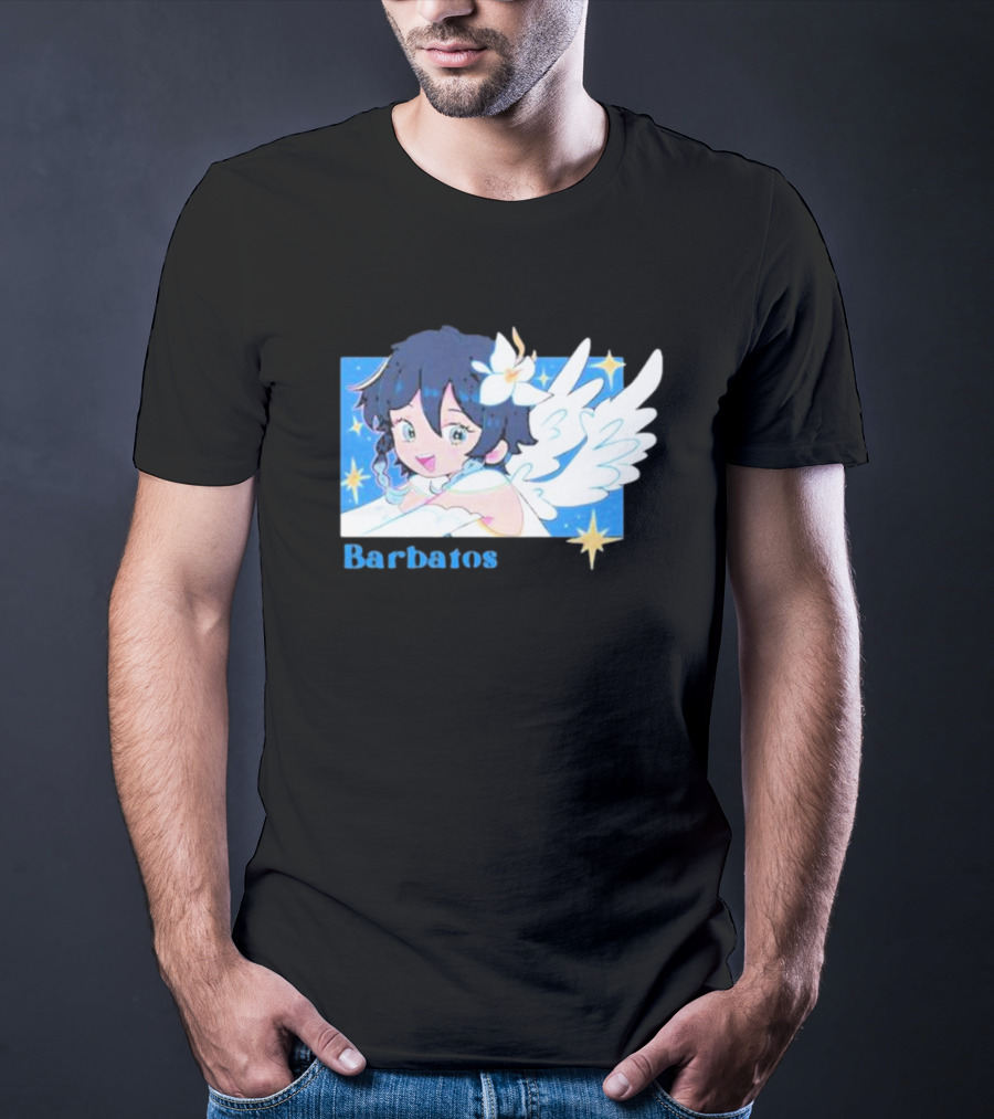 Genshin Impact Barbatos Angelic Blue Winged Character With Stars T-Shirt