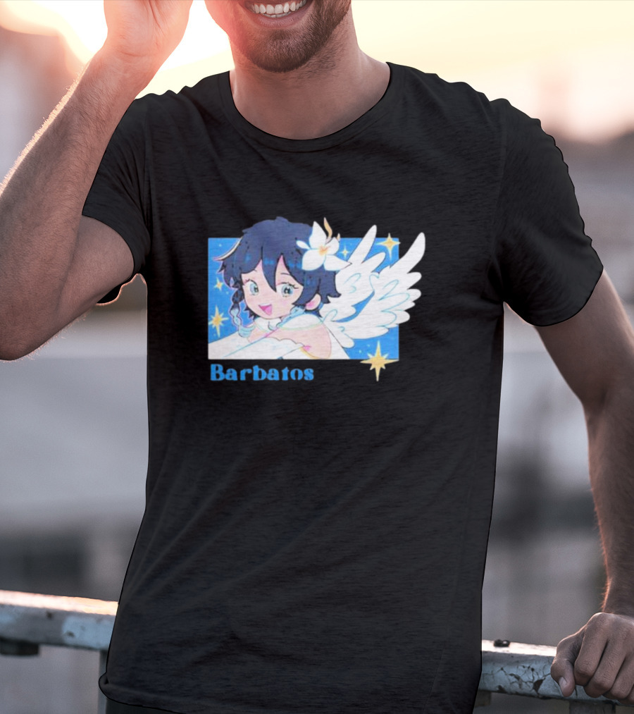 Genshin Impact Barbatos Angelic Blue Winged Character With Stars T-Shirt