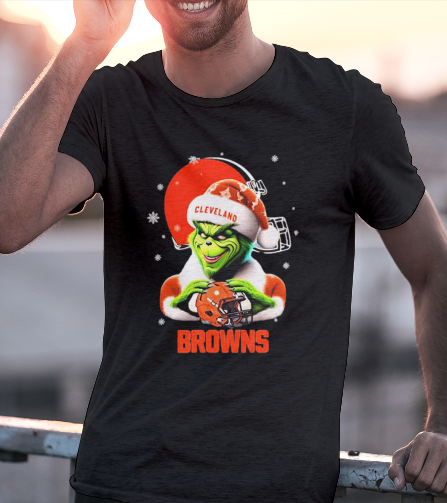 Santa Grinch Love Cleveland Browns Merry Christmas T-Shirt