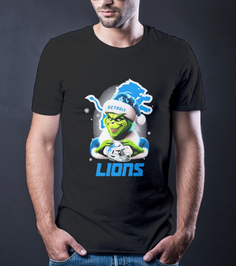 Detroit Lions Grinch Christmas Santa Snowflakes T-Shirt