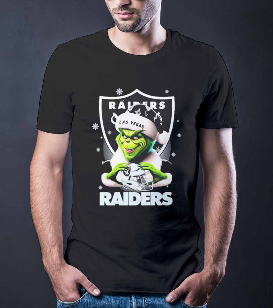 Las Vegas Raiders Grinch Santa Merry Christmas Snowflakes T-Shirt