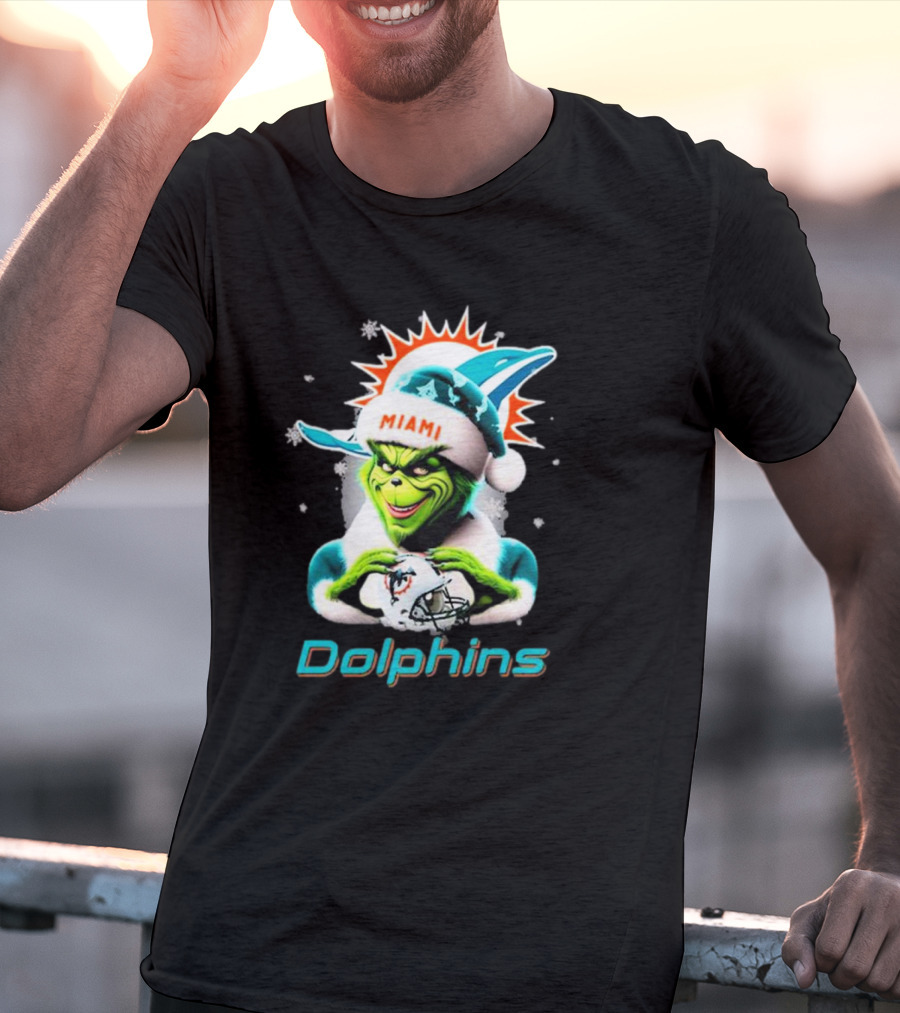 Miami Dolphins Christmas Grinch Santa Hat T-Shirt