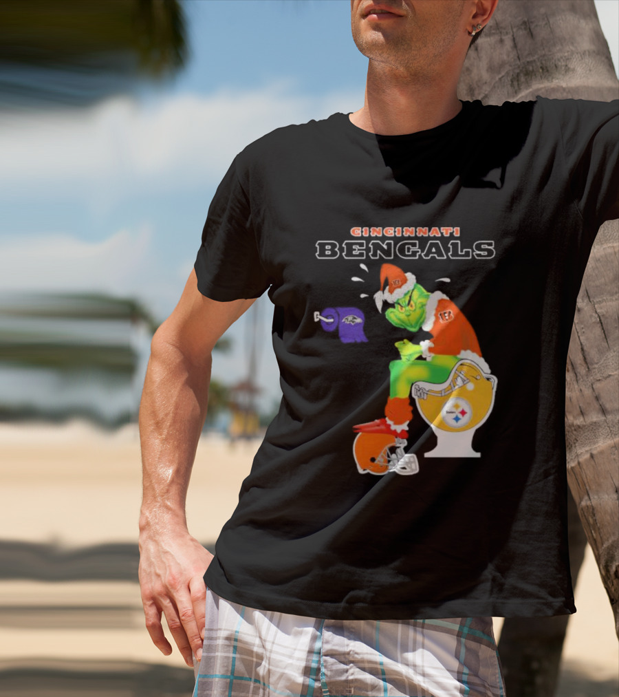 Cincinnati Bengals Grinch Steelers Ravens Toilet Christmas Santa T-Shirt