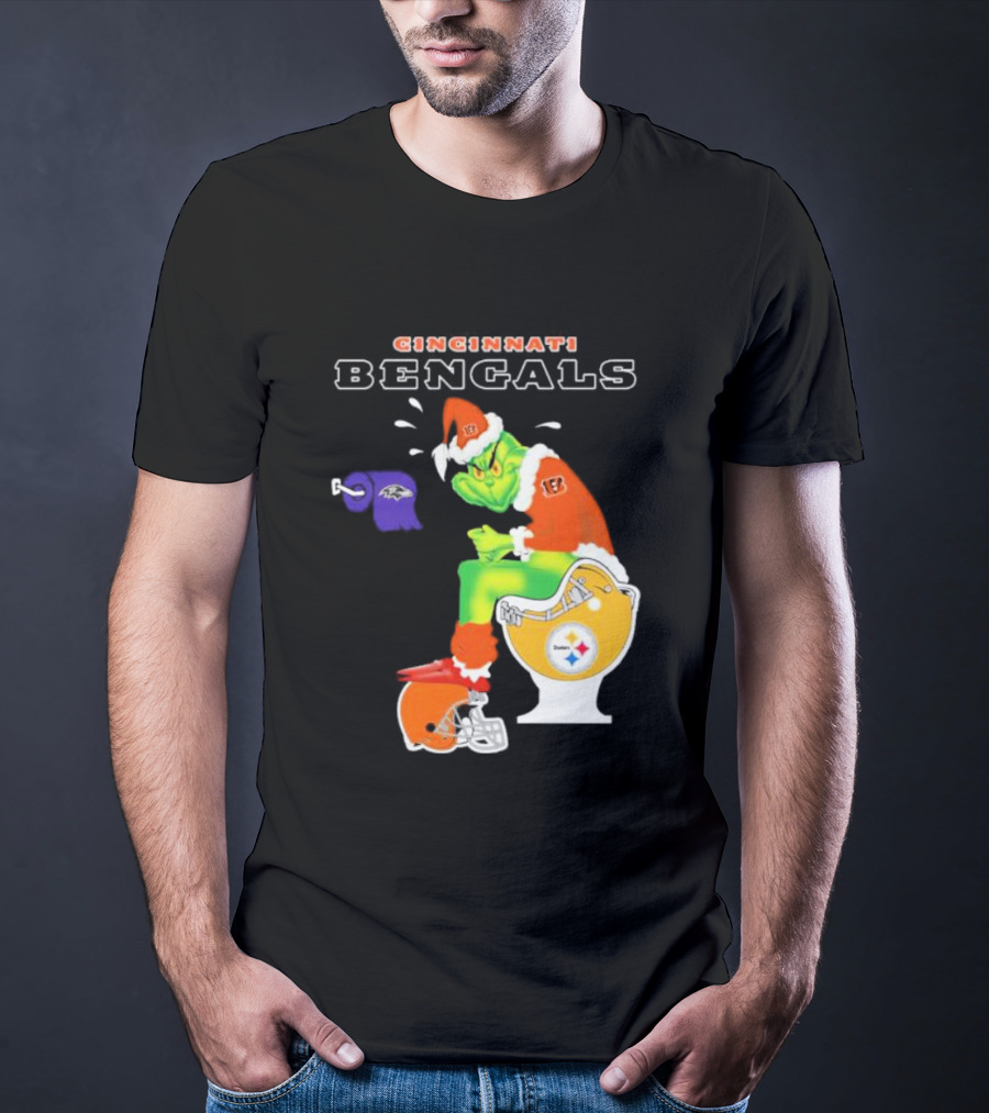 Cincinnati Bengals Grinch Steelers Ravens Toilet Christmas Santa T-Shirt