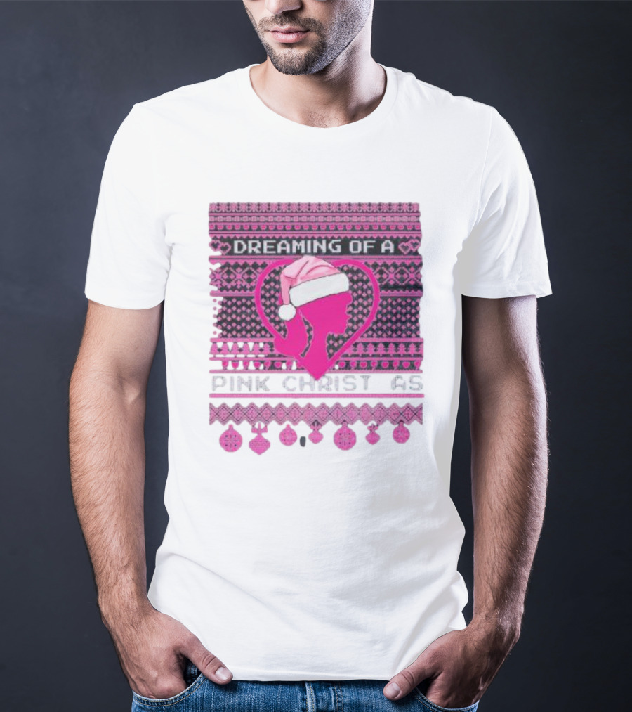 Dreaming Of A Pink Christmas Ugly Silhouette Santa Hat Ornaments T-Shirt