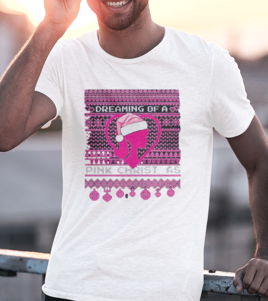 Dreaming Of A Pink Christmas Ugly Silhouette Santa Hat Ornaments T-Shirt