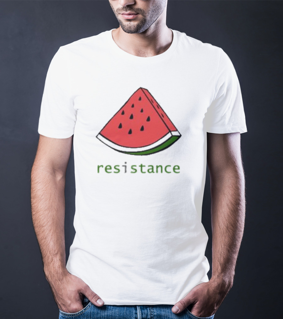 Maura Finkelstein Watermelon Resistance Slice With Green Resistance Text T-Shirt