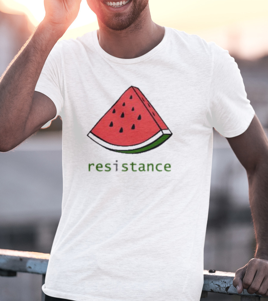 Maura Finkelstein Watermelon Resistance Slice With Green Resistance Text T-Shirt