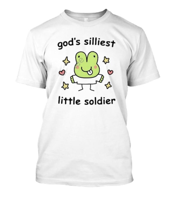 God's Silliest Little Soldier Cute Cartoon Frog With Stars And Hearts T-Shirt