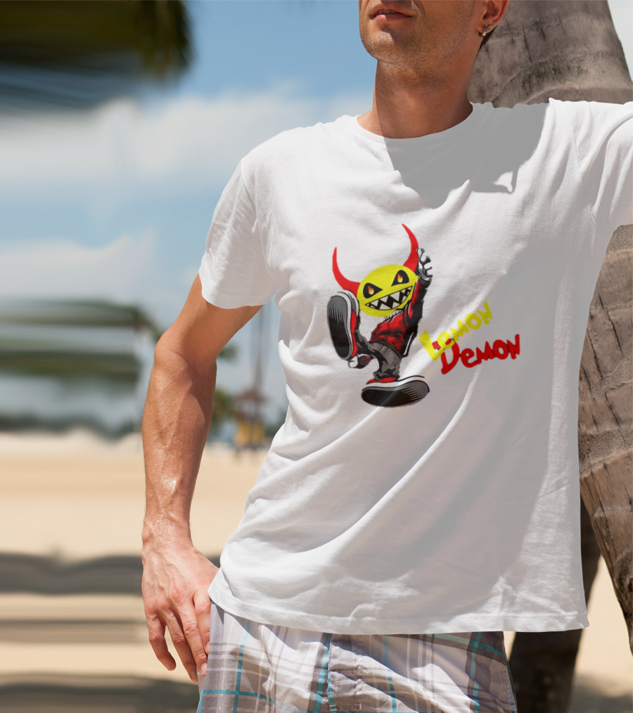Lemon Demon Hip Hop Character In Sneakers With Red Devil Horns T-Shirt
