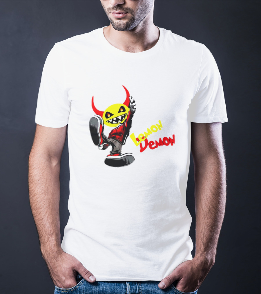 Lemon Demon Hip Hop Character In Sneakers With Red Devil Horns T-Shirt