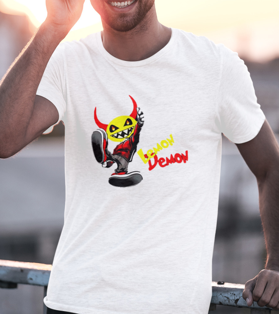 Lemon Demon Hip Hop Character In Sneakers With Red Devil Horns T-Shirt