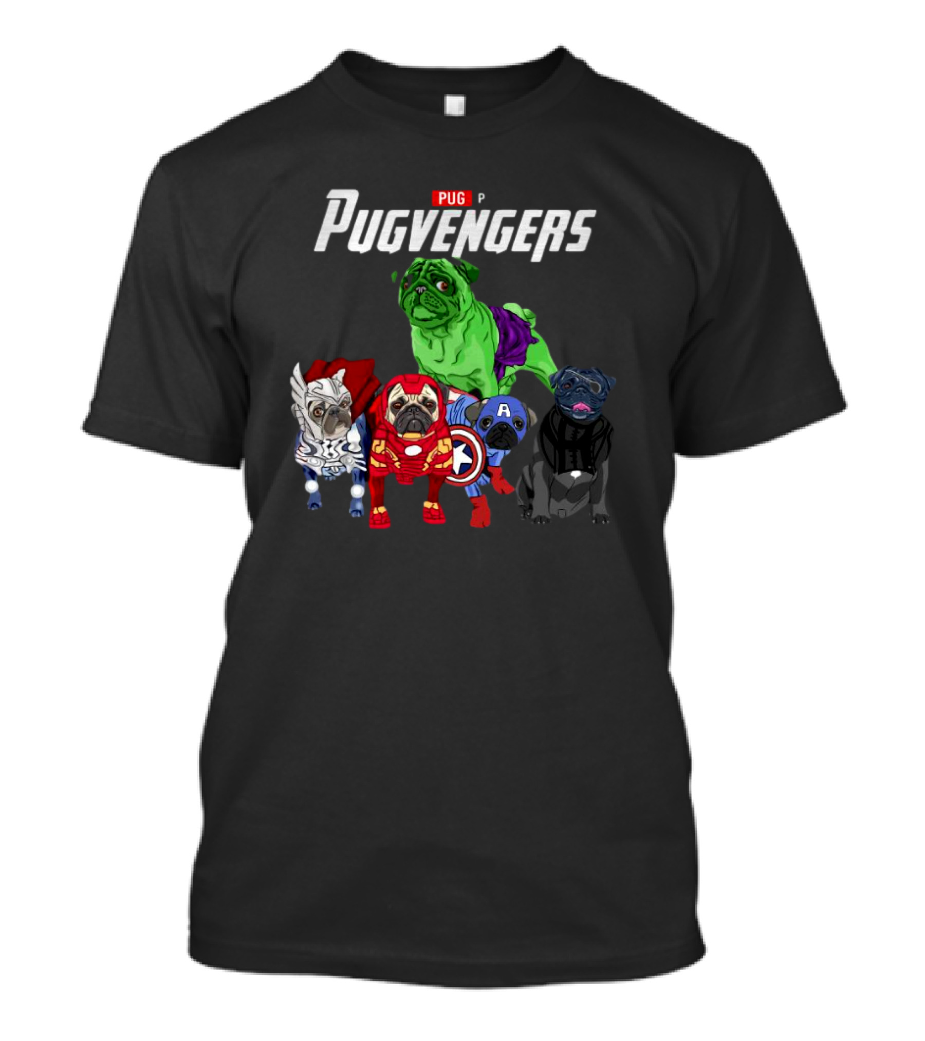 Marvel Avengers Pug Pugvengers Hulk Captain America Iron Man Thor Black Panther T-Shirt