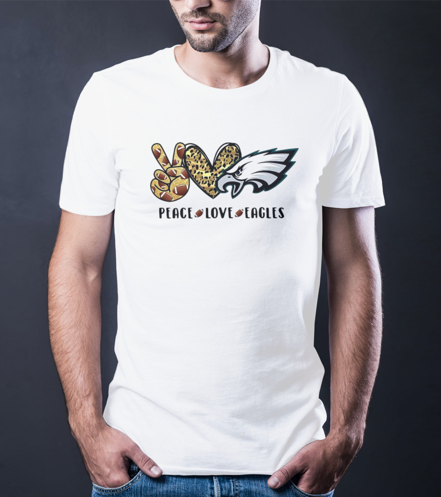 Peace Love Eagles Football Leopard Print T-Shirt