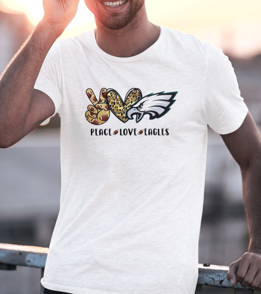 Peace Love Eagles Football Leopard Print T-Shirt