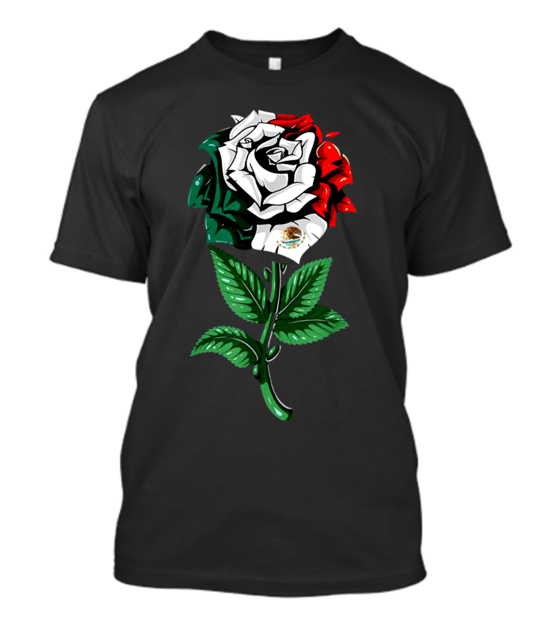 Rose In Colors Of Mexican Flag With Emblem T-Shirt