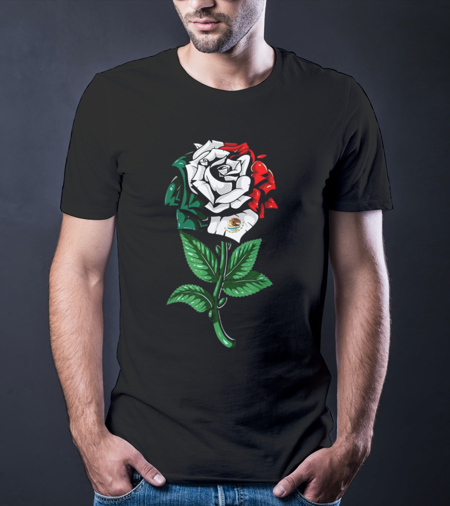 Rose In Colors Of Mexican Flag With Emblem T-Shirt