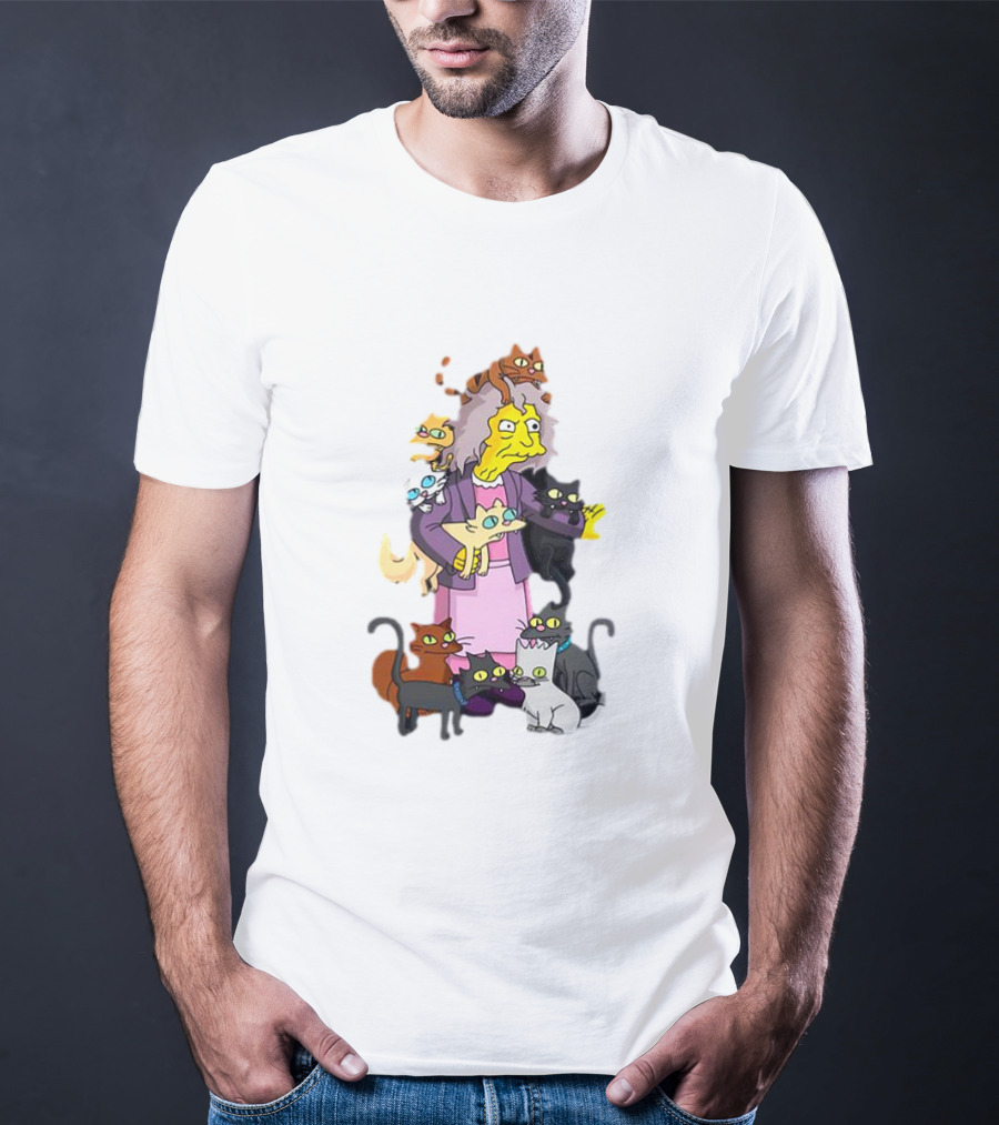 The Simpsons Crazy Cat Lady Surrounded By Mischievous Cats T-Shirt