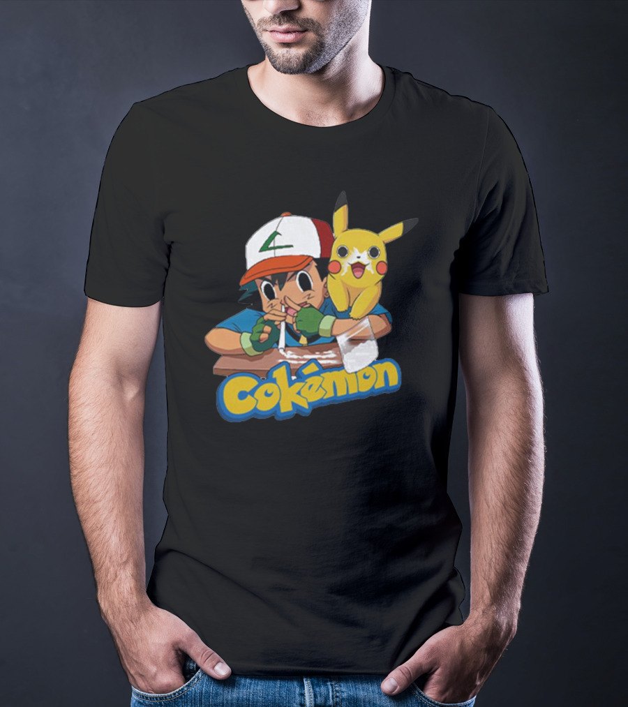 Cokemon Parody Pikachu Ash Ketchum Anime Humor T-Shirt