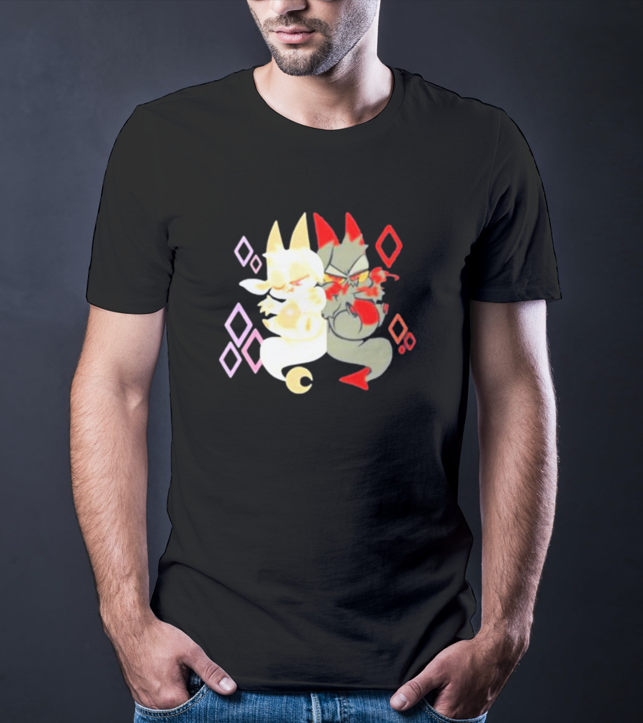 Buzzfeed Chikn Nuggit Devil And Angel Characters With Colorful Diamond T-Shirt