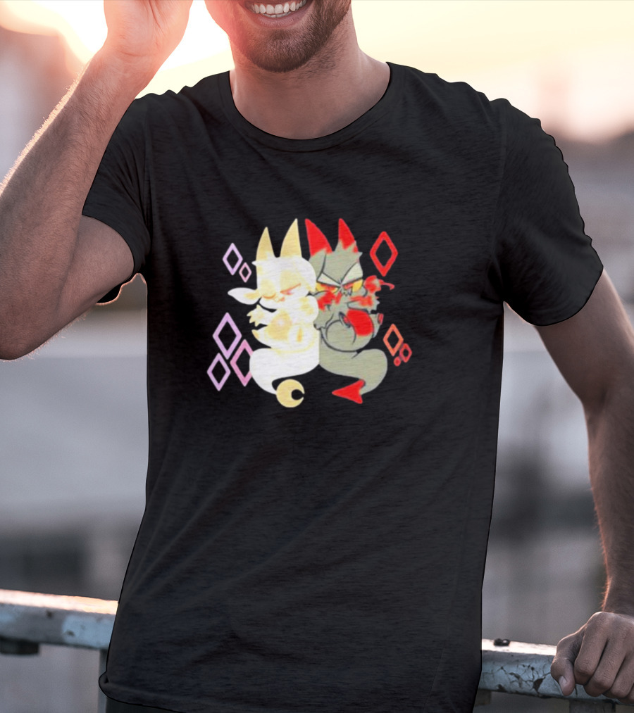 Buzzfeed Chikn Nuggit Devil And Angel Characters With Colorful Diamond T-Shirt