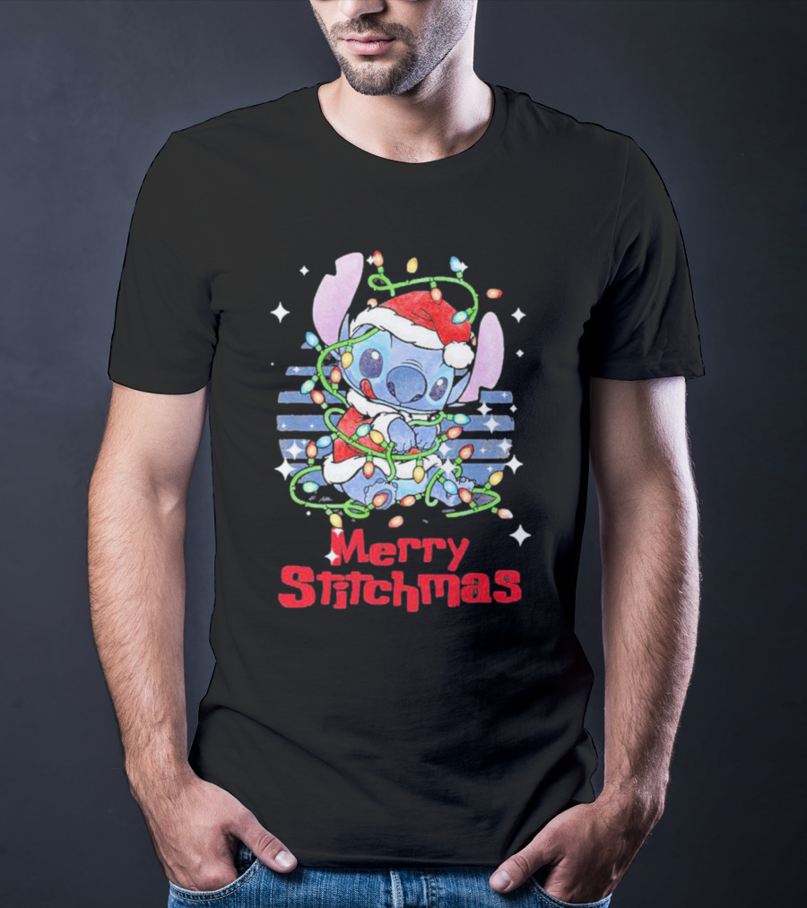 Merry Stitchmas Stitch Santa Claus Holiday Lights T-Shirt
