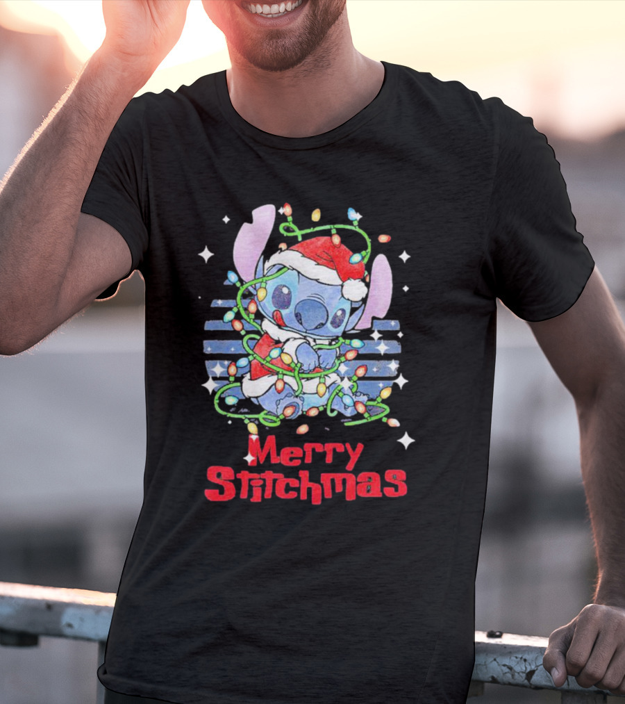 Merry Stitchmas Stitch Santa Claus Holiday Lights T-Shirt
