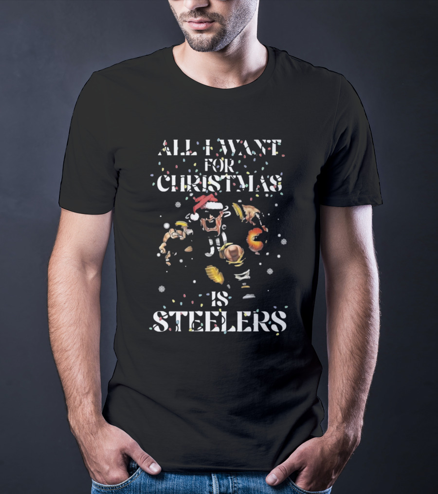 All I Want For Christmas Is Steelers Festive Football Fan Santa Motif T-Shirt