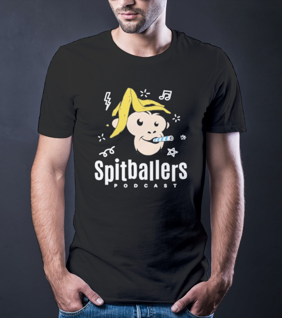 Spitballers Podcast Monkey With Party Accessories And Musical Notes T-Shirt