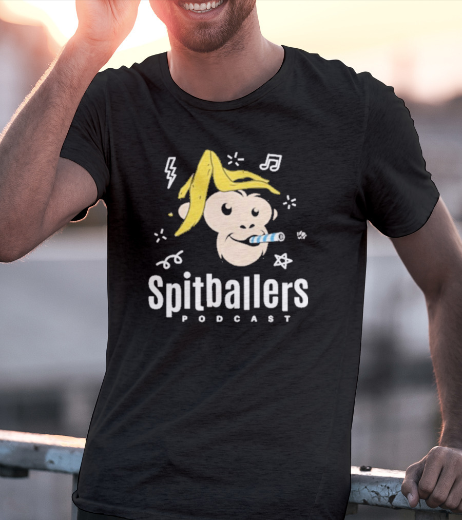 Spitballers Podcast Monkey With Party Accessories And Musical Notes T-Shirt