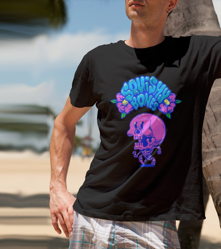 Danny Gonzalez Squishy Bones Vibrant Skull And Flowers Navy T-Shirt