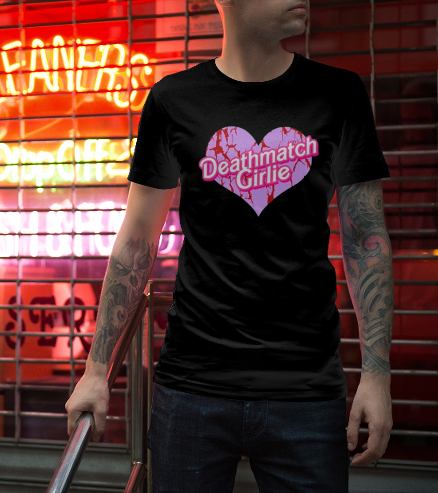 Deathmatch Girlie Heart With Pink And Red Crack T-Shirt