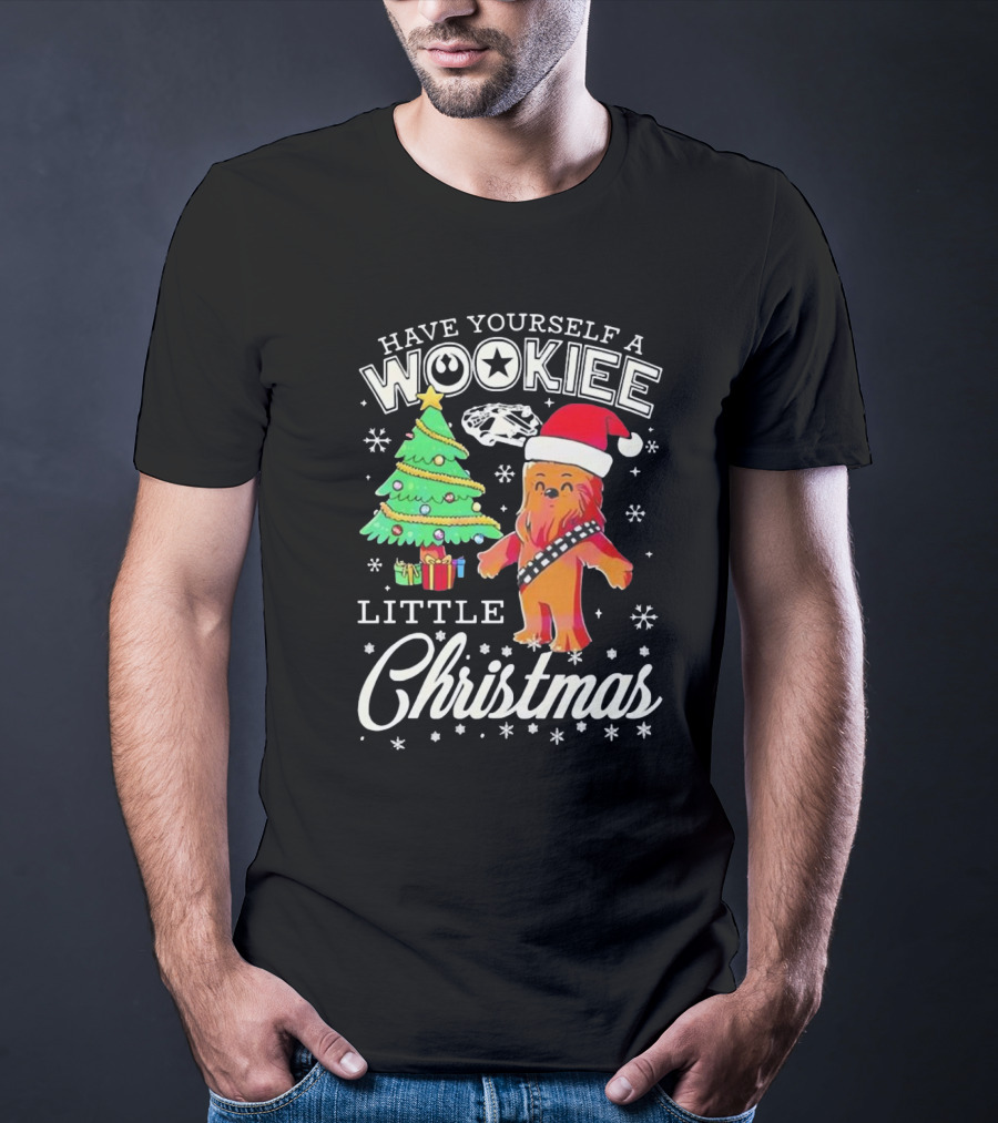Have Yourself A Wookiee Little Christmas Tree Chewbacca Santa Hat Millennium Falcon Snowflakes T-Shirt