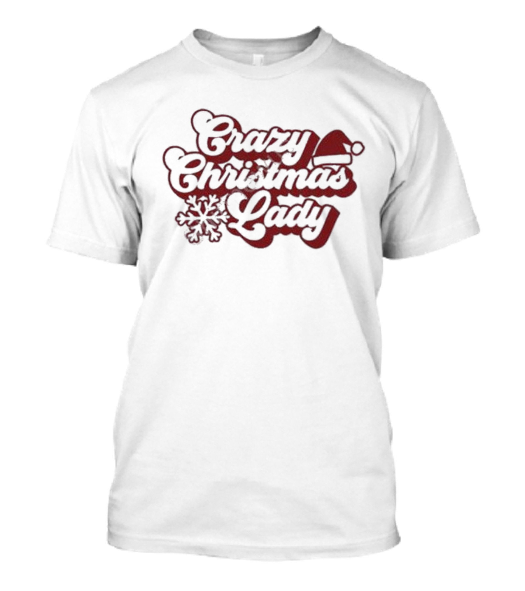 Crazy Christmas Lady Hillbillies Apparel Merch Santa Hat Snowflakes T-Shirt