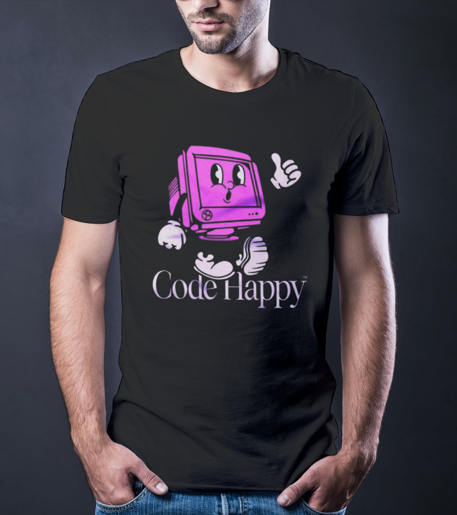 Jason Warner Poolside Code Happy Retro Computer Character T-Shirt