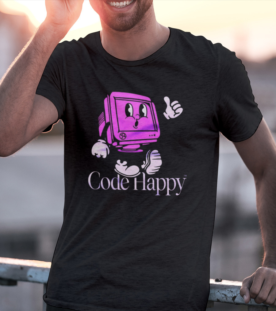 Jason Warner Poolside Code Happy Retro Computer Character T-Shirt