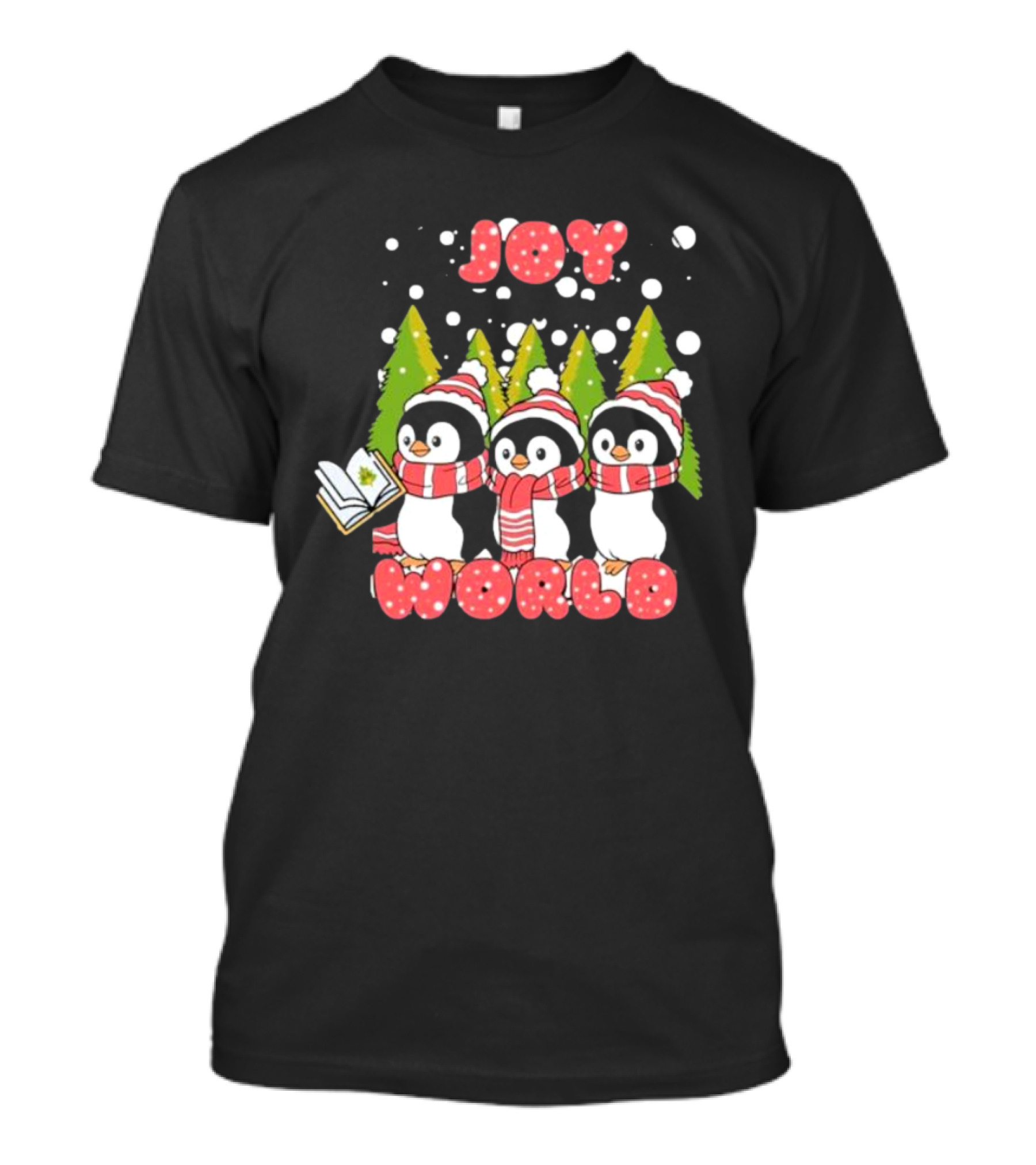 Joy World Penguins Singing With Trees And Snowflakes T-Shirt