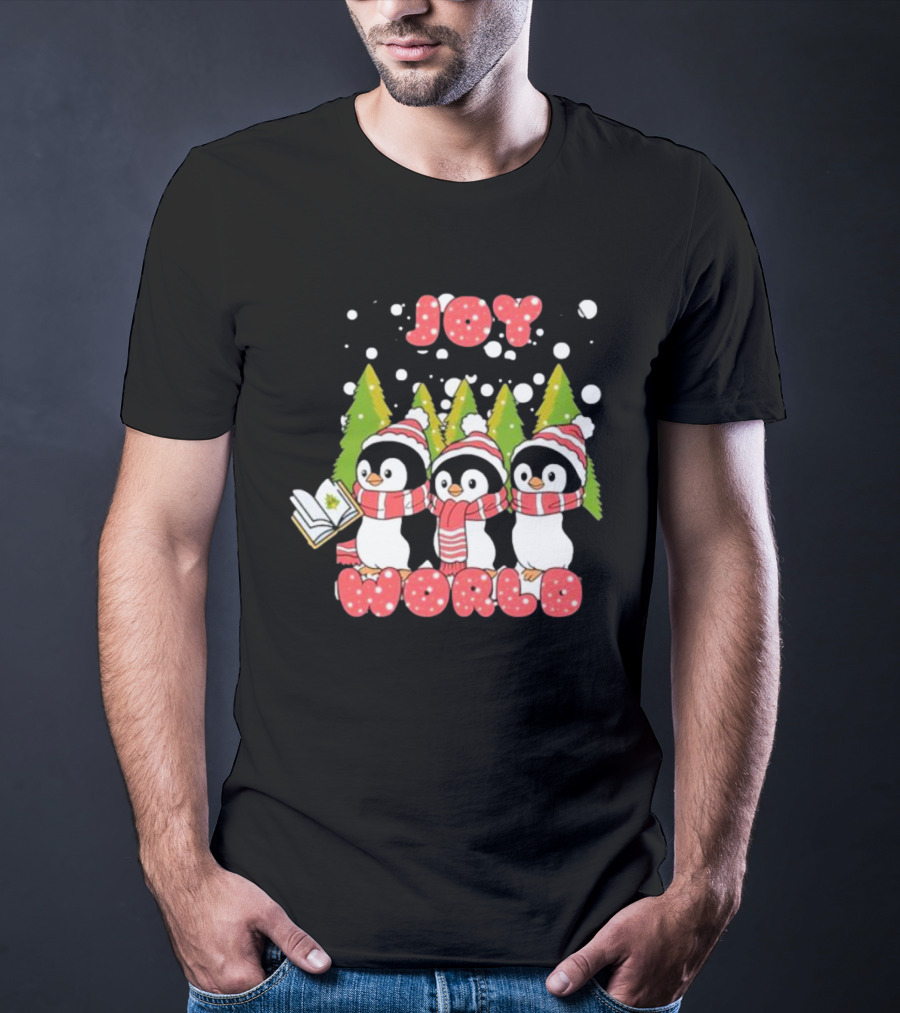 Joy World Penguins Singing With Trees And Snowflakes T-Shirt