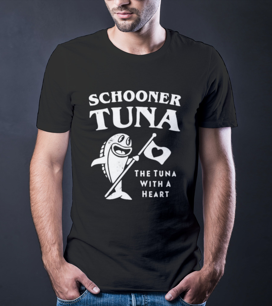 Schooner Tuna The Tuna With A Heart Cheerful Fish Holding Heart Flag T-Shirt