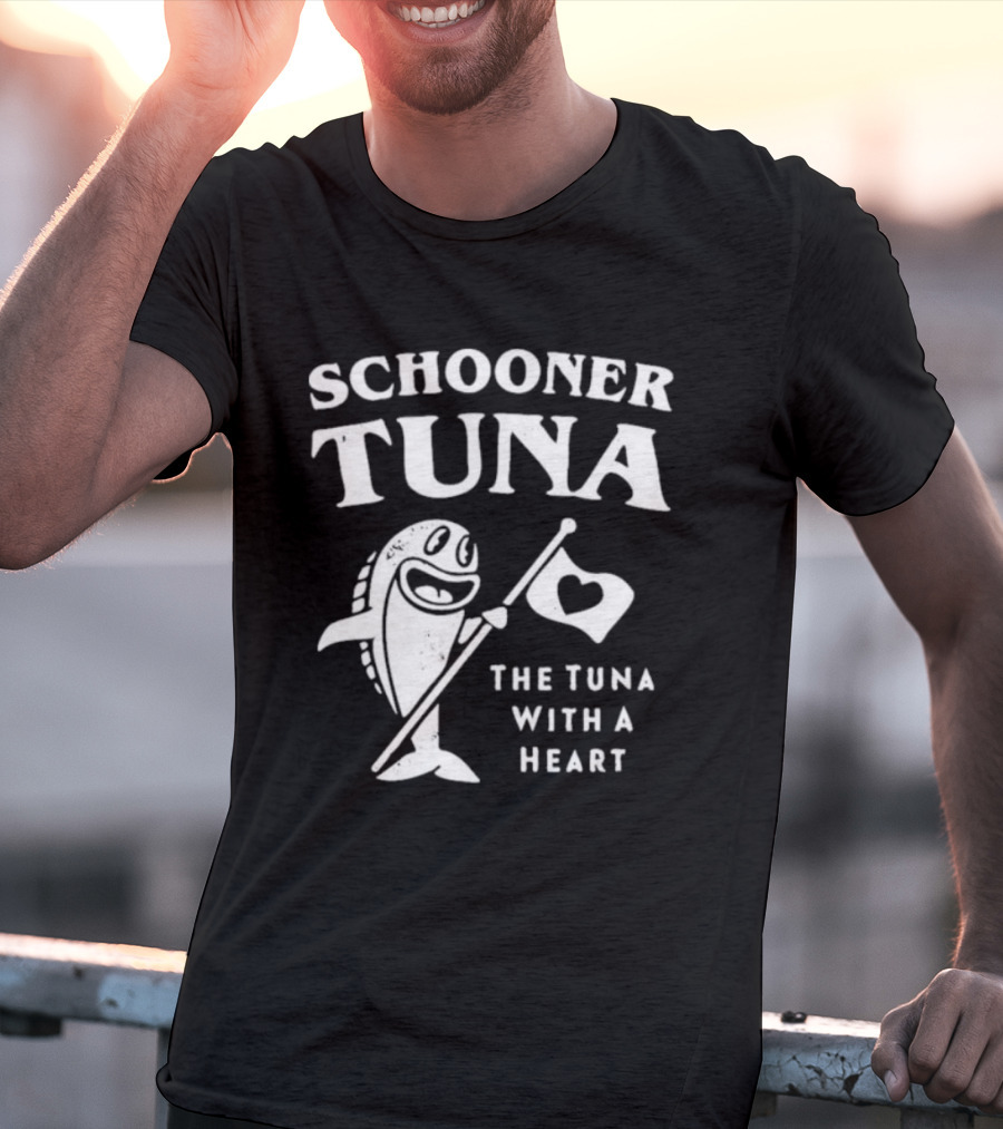 Schooner Tuna The Tuna With A Heart Cheerful Fish Holding Heart Flag T-Shirt