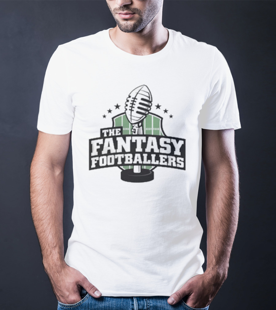 The Fantasy Footballers Podcast Microphone Logo In Green And Black With Stars T-Shirt