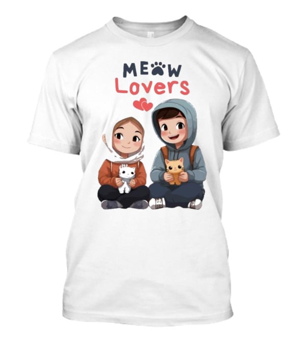 Meow Lovers Cute Boy And Girl With Kittens T-Shirt