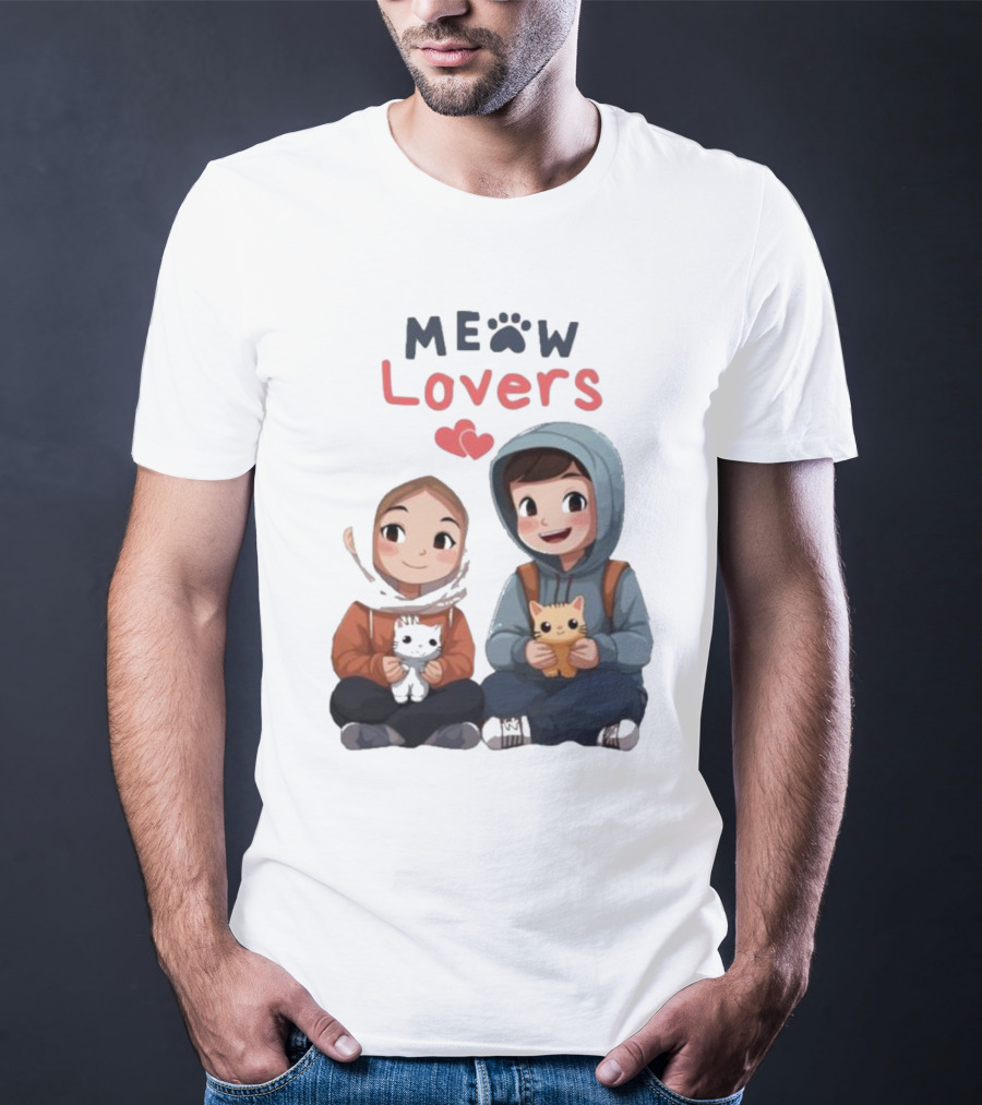 Meow Lovers Cute Boy And Girl With Kittens T-Shirt