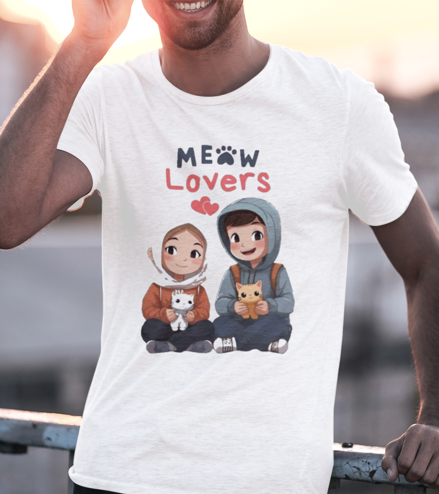 Meow Lovers Cute Boy And Girl With Kittens T-Shirt